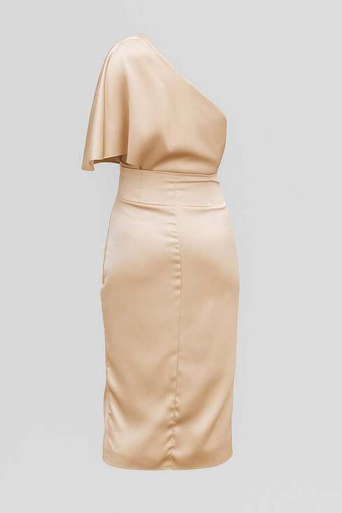 CUPSHE Women's Beige Braylee Satin One-Shoulder Sheath Dress - Picture 7 of 7